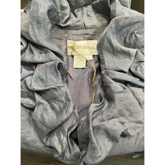 David's Bridal Crinkle Gray/Purplish Rouche Collar, Black Tie Belt Blouse Sz 14 - Picture 9 of 9